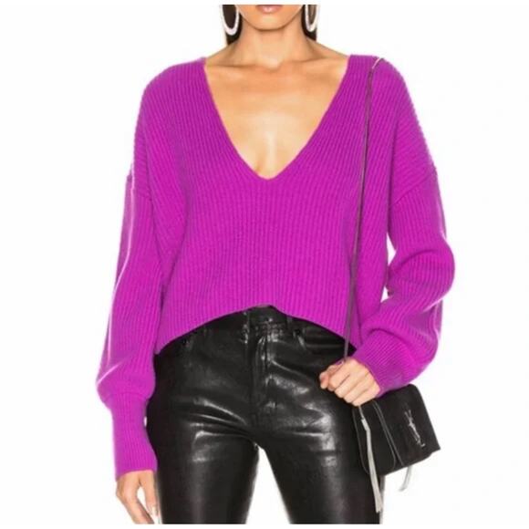 A.L.C. Violet Deep V-Neck Long Sleeve Boxy Crop Sweater XS - Picture 2 of 14